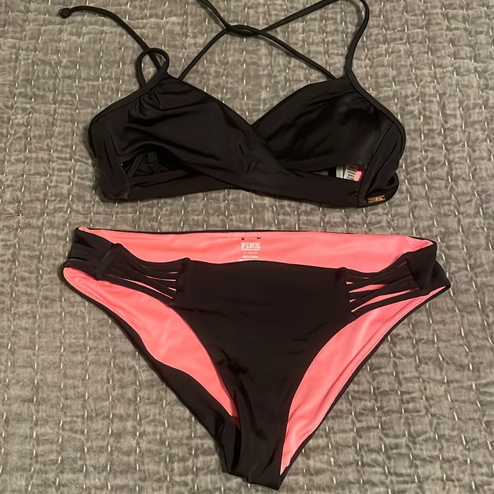 Women’s PINK black bikini.